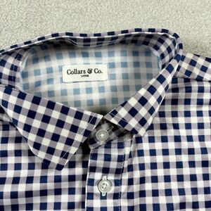 Collars‎ & Co. Dress Collar Polo Shirt Mens Large Blue Gingham Check Lightweight